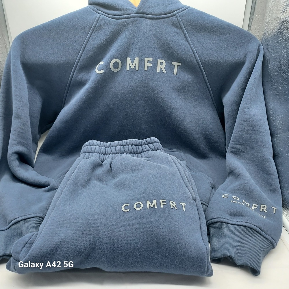 Comfrt Heavyweight Hoodie and Sweatpants Set Blue Medium Raglan Fleece Suit
